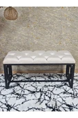 Siyah Boyalı İçi Kareli Diktörtgen 100 cm x 40 cm Oturak Puf - Bench - Makyaj Oturağı - Oturak Krem Renk 100 x 40 Boyut/Ebat thumbnail 4