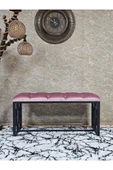 Siyah Boyalı İçi Kareli Diktörtgen 100 cm x 40 cm Oturak Puf - Bench - Makyaj Oturağı - Oturak Pembe Renk 100 x 40 Boyut/Ebat thumbnail 2