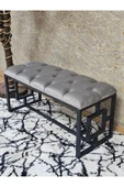 Siyah Boyalı İçi Kareli Diktörtgen 100 cm x 40 cm Oturak Puf - Bench - Makyaj Oturağı - Oturak Gri Renk 100 x 40 Boyut/Ebat thumbnail 3