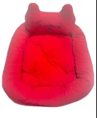 Süslüpati Kullanışlı Yıkanabilir Kumaş Silikon Elyaf Dolgulu Kedi Köpek Yatağı Kırmızı 52x56Cm thumbnail 1