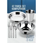 Modacar 42 Parça Tabak Kase Bardak Çatla Kaşık Seti Kamp Piknik Seti - 1
