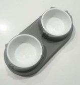 Süslüpati Yükseltilmiş Eğimli 2li Kedi Köpek Mama ve Su Kabı - Çiftli Mama Kabı Kahverengi thumbnail 1