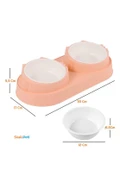 Süslüpati Yükseltilmiş Eğimli 2li Kedi Köpek Mama ve Su Kabı - Çiftli Mama Kabı Pembe thumbnail 3