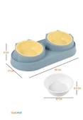Süslüpati Yükseltilmiş Eğimli 2li Kedi Köpek Mama ve Su Kabı - Çiftli Mama Kabı Mavi thumbnail 5