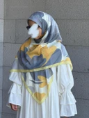 Pamuklu Vera Desen Eşarp-Gümüş/Limon Sarı - 8