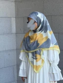 Pamuklu Vera Desen Eşarp-Gümüş/Limon Sarı - 7