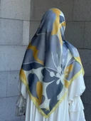 Pamuklu Vera Desen Eşarp-Gümüş/Limon Sarı - 4