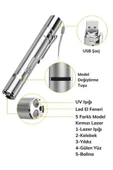 Usb İle Şarj Edilebilen 3In 1 Kırmızı Işık +Beyaz Led Meşale Işık + Uv El Feneri Kedi Lazeri - 9