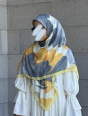 Pamuklu Vera Desen Eşarp-Gümüş/Limon Sarı - 9