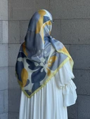 Pamuklu Vera Desen Eşarp-Gümüş/Limon Sarı - 11