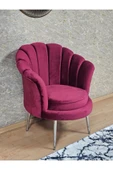 Tekli İstiridye Krom Kaplama Sivriltme Ayak Çay Seti Koltuk Tekli Berjer , Balkon, Salon, Ofis Bordo Renk 47 x 47 Boyut/Ebat - 1