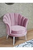 Tekli İstiridye Beyaz Boyalı Sivriltme Ayak Çay Seti Koltuk Tekli Berjer , Balkon, Salon, Ofis Pembe Renk 47 x 47 Boyut/Ebat thumbnail 1