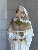 Pamuklu Vera Desen Eşarp-Vizon/Haki - 1