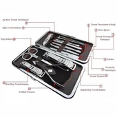 BUFFER® Çantalı Manikür Pensi Profesyonel ve Manikür Pedikür Seti 13 Parça Tırnak Eti İtici Ve Cımbı - 6