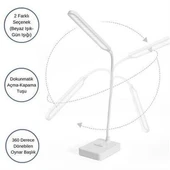 İnce Uzun USBli Dokunmatik 3 Kademeli 360 Derece Özel Göz Korumalı led Lityum Masa Lambası thumbnail 4