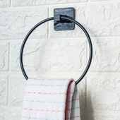 BUFFER® Kendiliğinden Yapışkanlı Siyah Paslanmaz Metal Yuvarlak Havluluk thumbnail 3