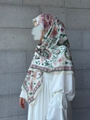 Pamuklu Flora Desen Eşarp-Krem - 4