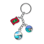 Maldivler Üçlü Epoksi Metal Çift Taraflı Damla Anahtarlık Maldives thumbnail 1