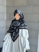 Pamuklu Flora Desen Eşarp-Siyah/Gri - 11