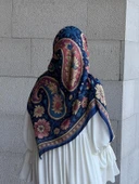 Pamuklu Flora Desen Eşarp-Lacivert - 6