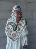 Pamuklu Flora Desen Eşarp-Krem - 8