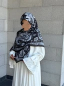 Pamuklu Flora Desen Eşarp-Siyah/Gri - 4