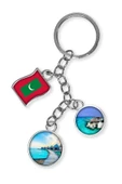 Maldivler Üçlü Epoksi Metal Çift Taraflı Damla Anahtarlık Maldives thumbnail 4