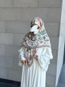 Pamuklu Flora Desen Eşarp-Krem - 3