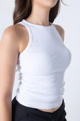Fitilli Regular Fit Normal Kalıp Siyah-Beyaz Bisiklet Yaka Sıfır Kol Pamuklu 2'li Kadın Atlet - 5