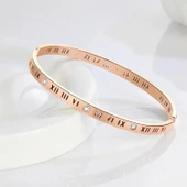 Roma Rakam Ince Taşlı Rose Çelik Bileklik - 3