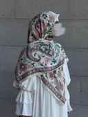 Pamuklu Flora Desen Eşarp-Krem - 1