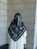 Pamuklu Flora Desen Eşarp-Siyah/Gri - 12