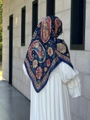 Pamuklu Flora Desen Eşarp-Lacivert - 8