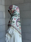 Pamuklu Flora Desen Eşarp-Krem - 9