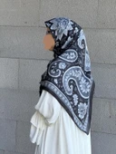 Pamuklu Flora Desen Eşarp-Siyah/Gri - 8