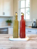 El Yapımı Sanatsal Yağdanlık Seti, Kadın Portreli Cam Şişe Tasarımı, Sirkelik & Sosluk thumbnail 7