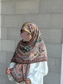 Pamuklu Flora Desen Eşarp-Kahve - 5