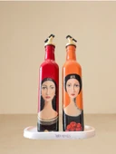 El Yapımı Sanatsal Yağdanlık Seti, Kadın Portreli Cam Şişe Tasarımı, Sirkelik & Sosluk thumbnail 10