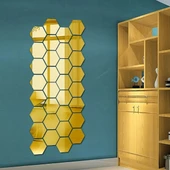 Yapışkanlı Akrilik Gold Ayna Seti 12 Adet - 1