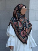 Pamuklu Flora Desen Eşarp-Karma - 1