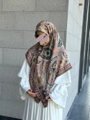 Pamuklu Flora Desen Eşarp-Kahve - 2