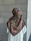 Pamuklu Flora Desen Eşarp-Kahve - 3