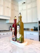 El Yapımı Sanatsal Yağdanlık Seti, Kadın Portreli Cam Şişe Tasarımı, Sirkelik & Sosluk thumbnail 5