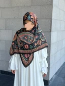 Pamuklu Flora Desen Eşarp-Karma - 9