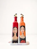 El Yapımı Sanatsal Yağdanlık Seti, Kadın Portreli Cam Şişe Tasarımı, Sirkelik & Sosluk thumbnail 8