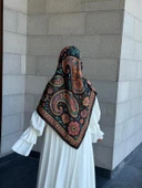 Pamuklu Flora Desen Eşarp-Karma - 8