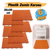 Plastik Karo Banyo Wc Lavabo Tuvalet Zemin Izgarası 30x30 cm Turuncu Renk 6 Adet Kaydırmaz Izgara - 2