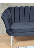 İkili İstiridye Beyaz Boyalı Sivriltme Ayak Çay Seti Koltuk Tekli Berjer , İkili Berjer Koltuk Siyah Renk 110 x 48 Boyut/Ebat thumbnail 4