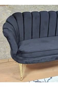 İkili İstiridye Gold Kaplama Telli Ayak Çay Seti Koltuk Tekli Berjer , İkili Berjer Koltuk Siyah Renk 110 x 48 Boyut/Ebat - 4