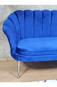 İkili İstiridye Krom Kaplama Sivriltme Ayak Çay Seti Koltuk İkili Berjer , İkili Berjer Koltuk Mavi Renk 110 x 48 Boyut/Ebat thumbnail 4